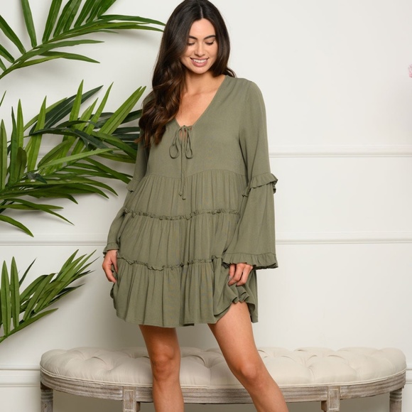 WOMEN'S LONG SLEEVE TIERED WOVENDRESS